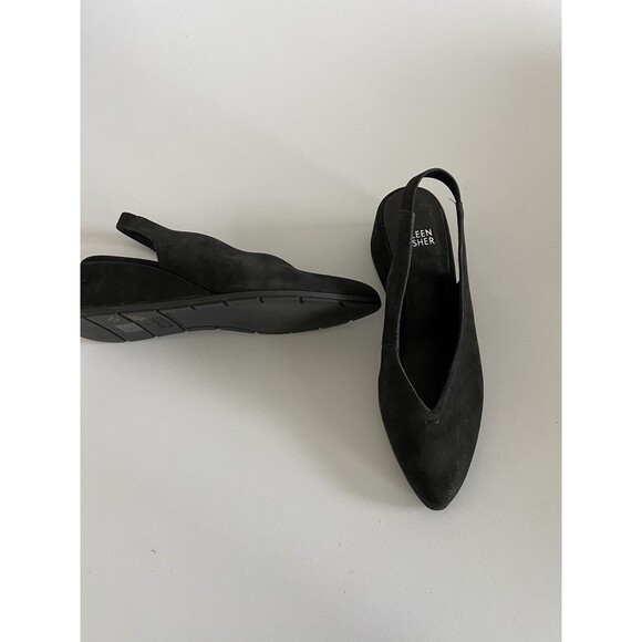 Eileen Fisher Gatwick Slingback Nubuck Shoes 6.5 Black Leather Block Heel New - Picture 3 of 9